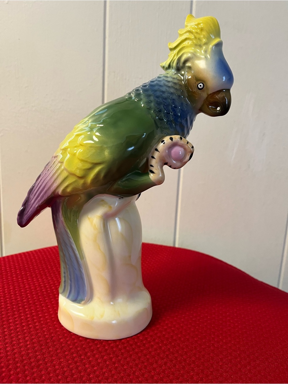 VTG Parrot Figurine, MultiColor Cockatoo on Perch, 10 inch, Coastline Imports